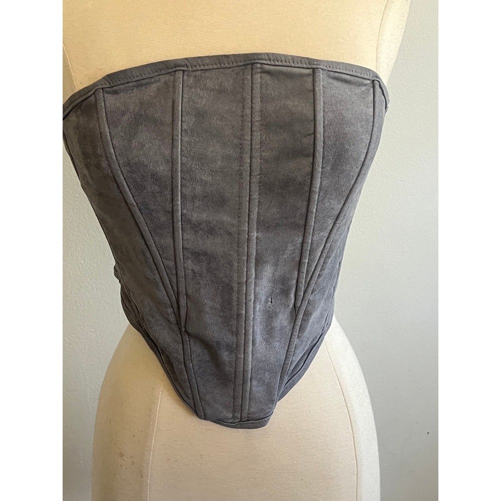 Blashe Grey Faux Suede Corset Top Strapless Boned BSET03242 Womens Large